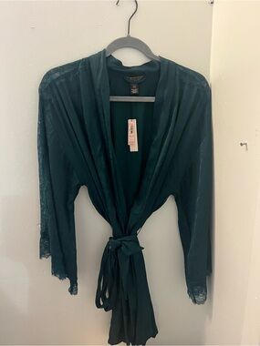 Victoria's Secret Deep Green Lace-Trim Satin Robe